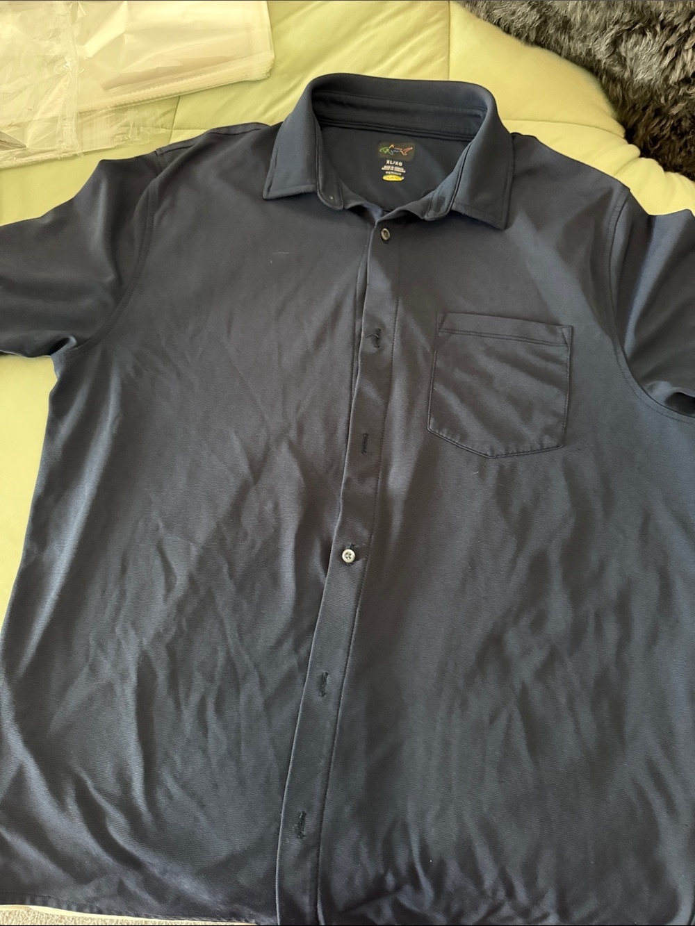 #0113 Greg Norman Collection Navy Button-Down Polo with Chest Pocket